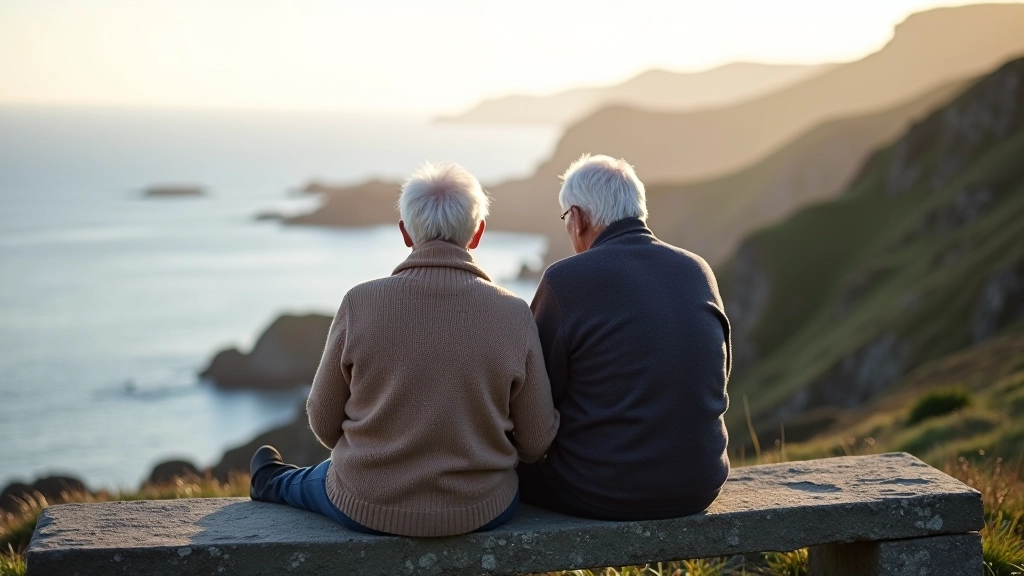 Elderly couple walking on flat path