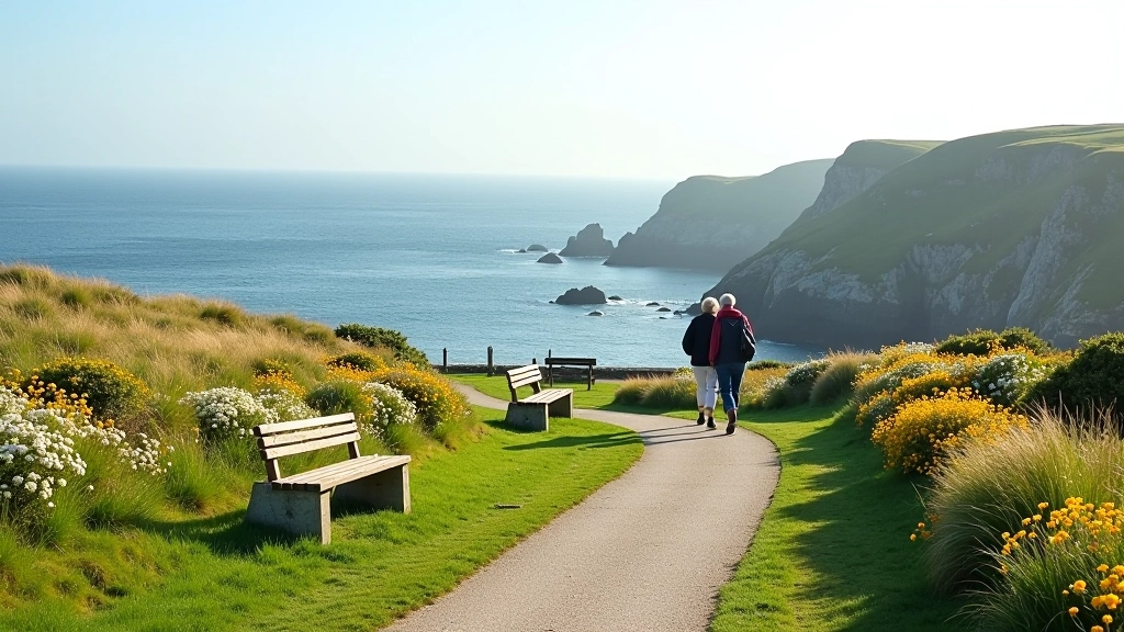 Coastal walking path with sea views and wildflowers